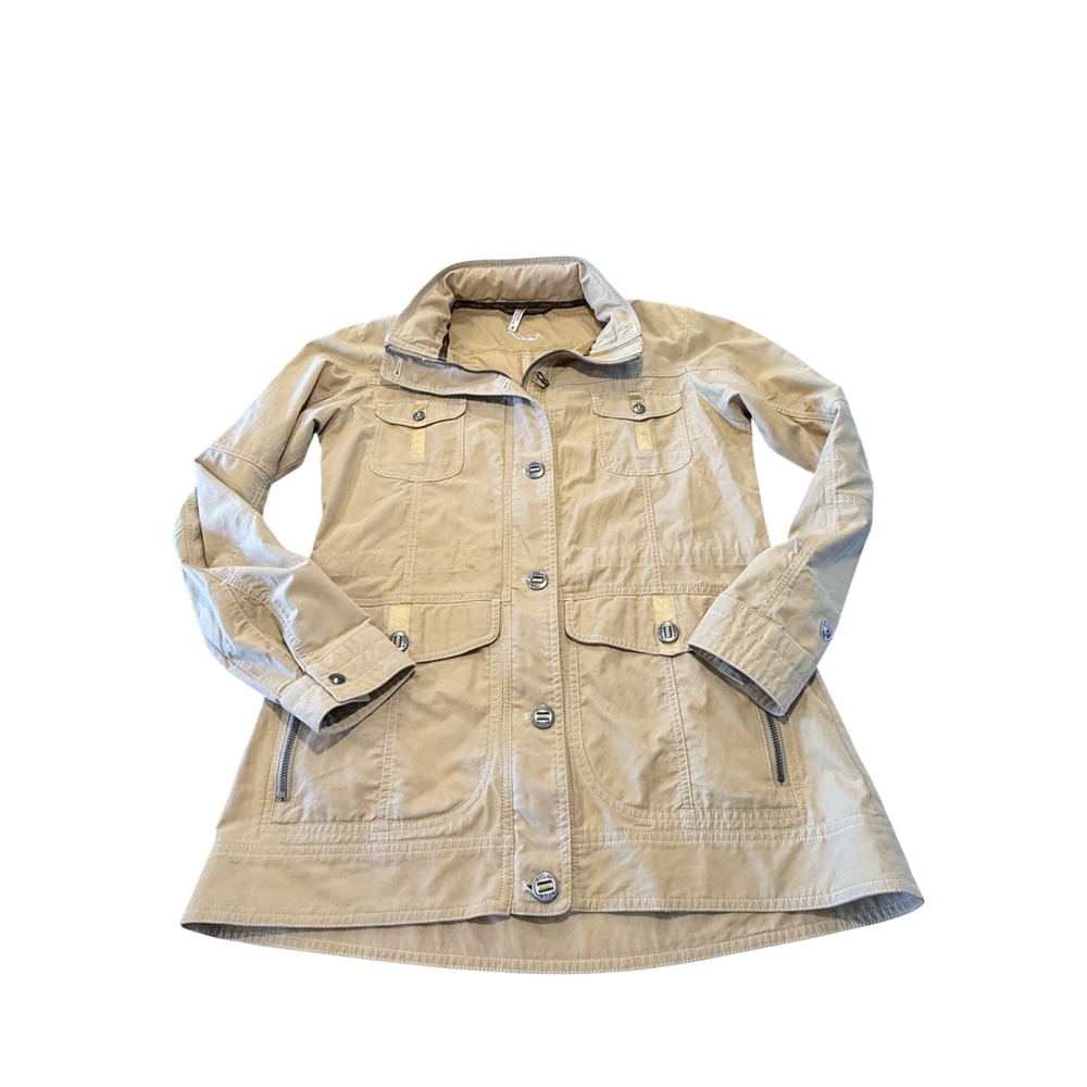 Kuhl Womens Tan Khaki Utility Cargo Jacket Size S Full Zip Button Front Outdoor